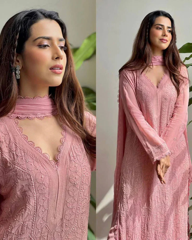 Jivika Peach Trend Chikankari Ethnic Set