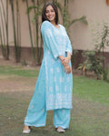 Aashira Sky Blue Chikankari Kurti Pant Set