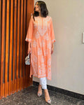 Elina Peach Chikan Kurti Pant Set