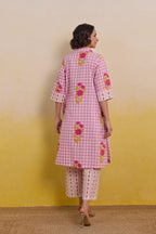 Pink Gingham Floral Printed Co-ord Set