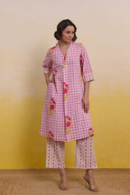Pink Gingham Floral Printed Co-ord Set