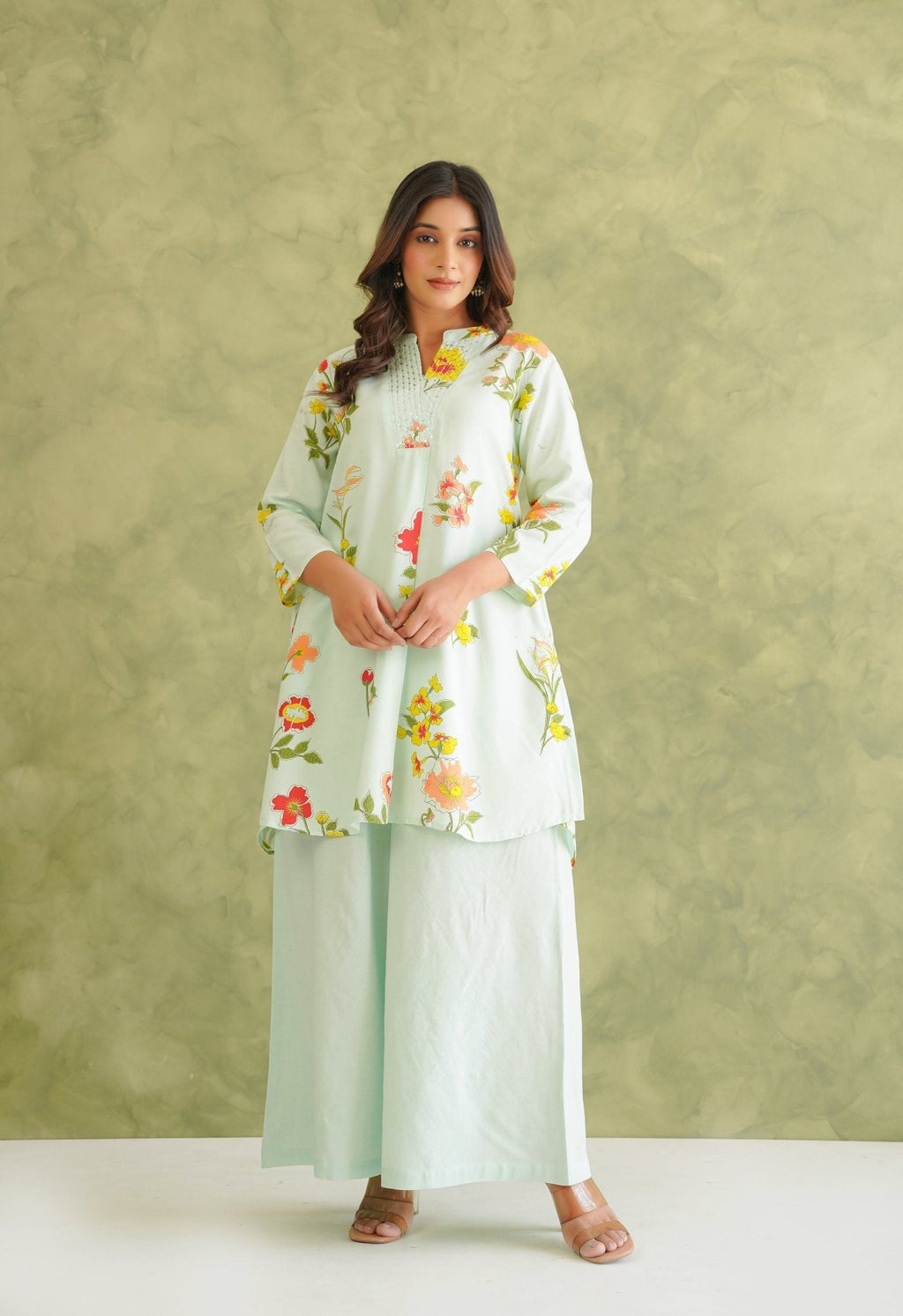 Pista Green Floral Printed Co-Ord Set