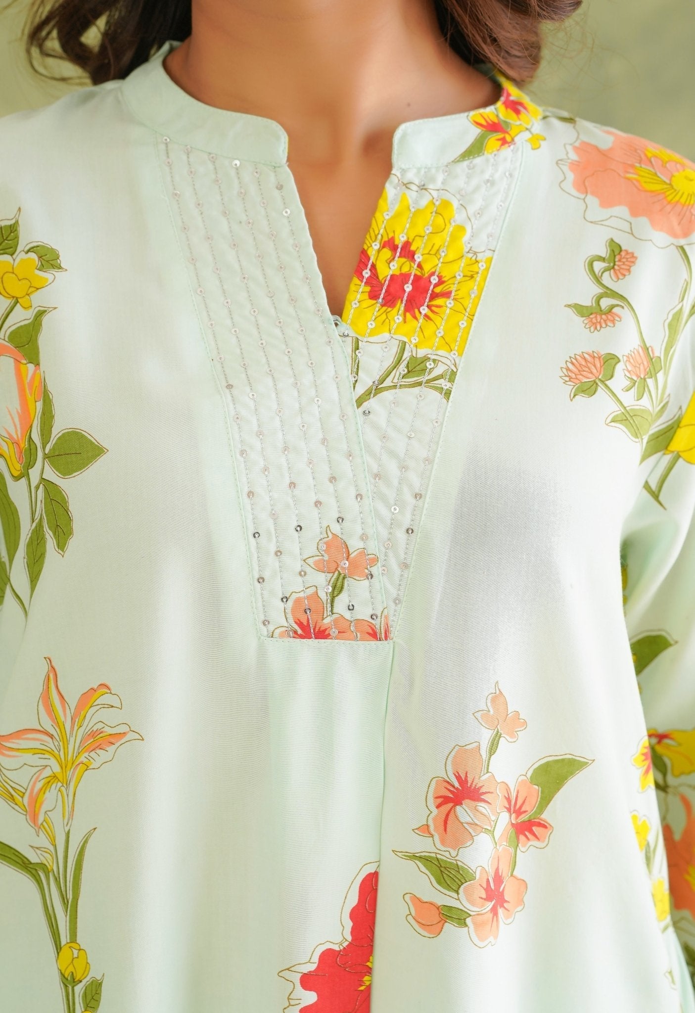 Pista Green Floral Printed Co-Ord Set