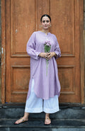 Purple Checks Antifit kurta in Handwoven Cotton and White pyjama
