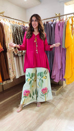Rani Pink Cotton Co-ord Set for Women | Summer Stylish Kurti Palazzo Set