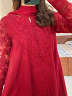Ruby Red Embroidered Frock
