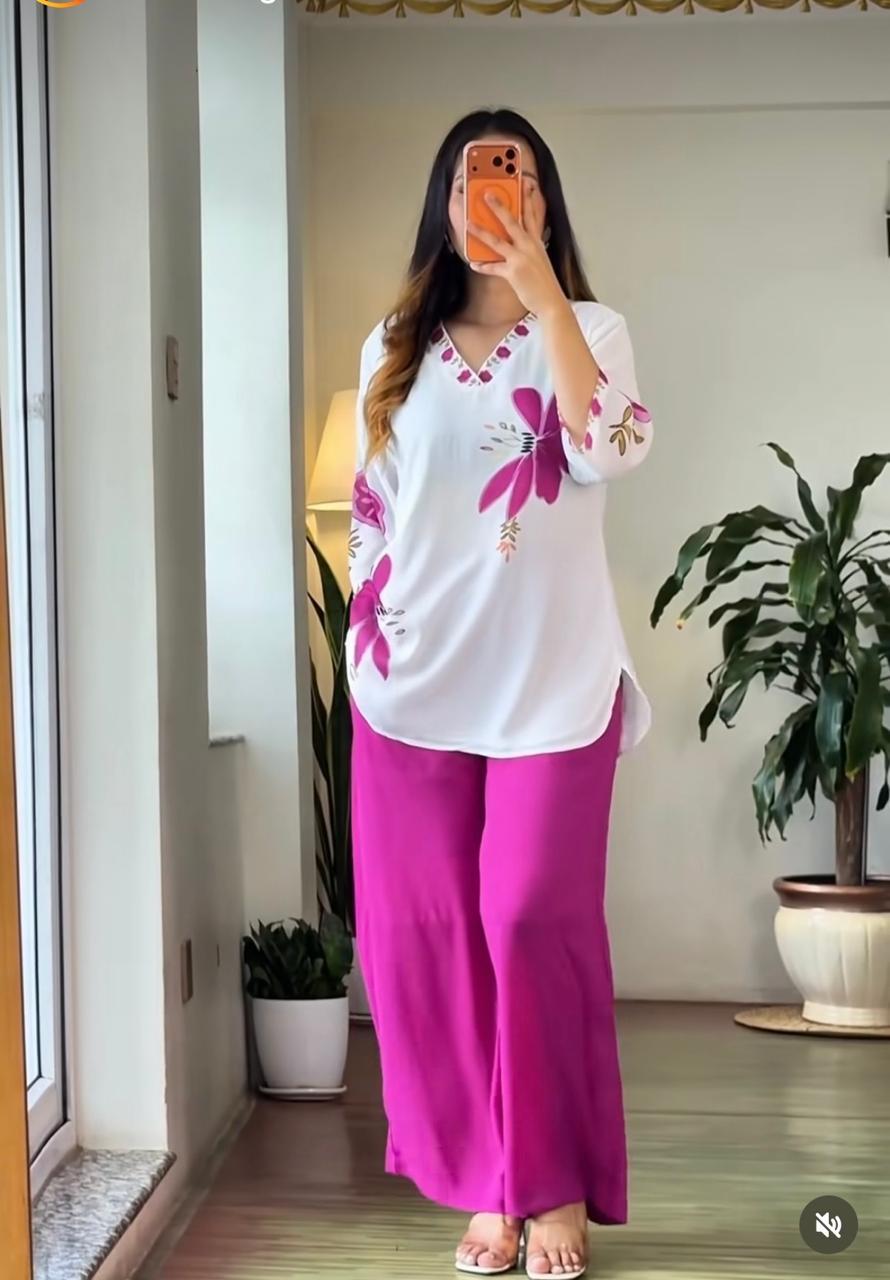 Pink Floral Mul Cotton Cord Set for Women