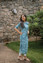 Coral Blue Island Viscose Printed Kurta
