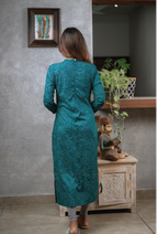 Teal Knot in Space Viscose Printed Kurta