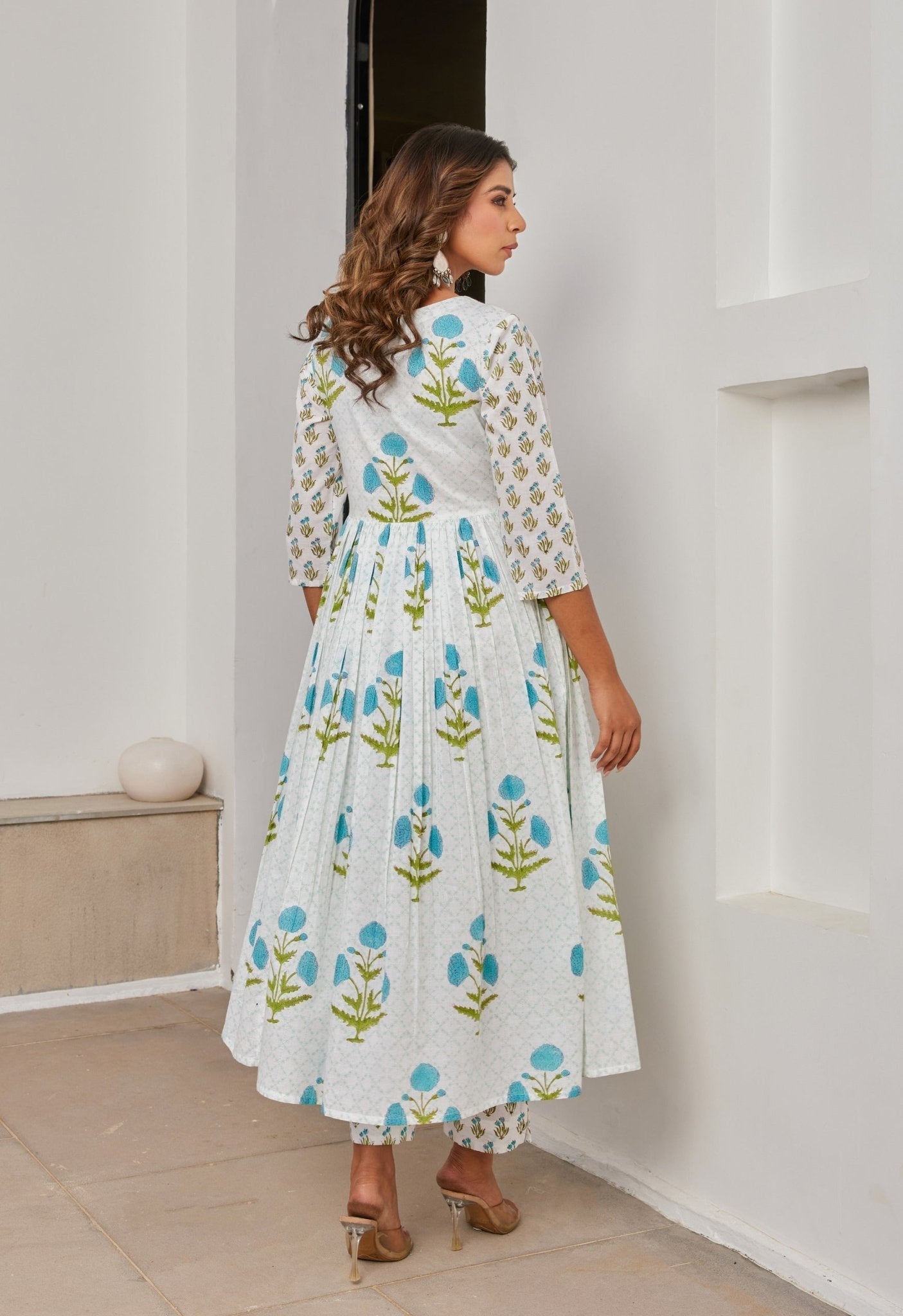 White Cotton Hand Block Printed Suit Set With Dupatta