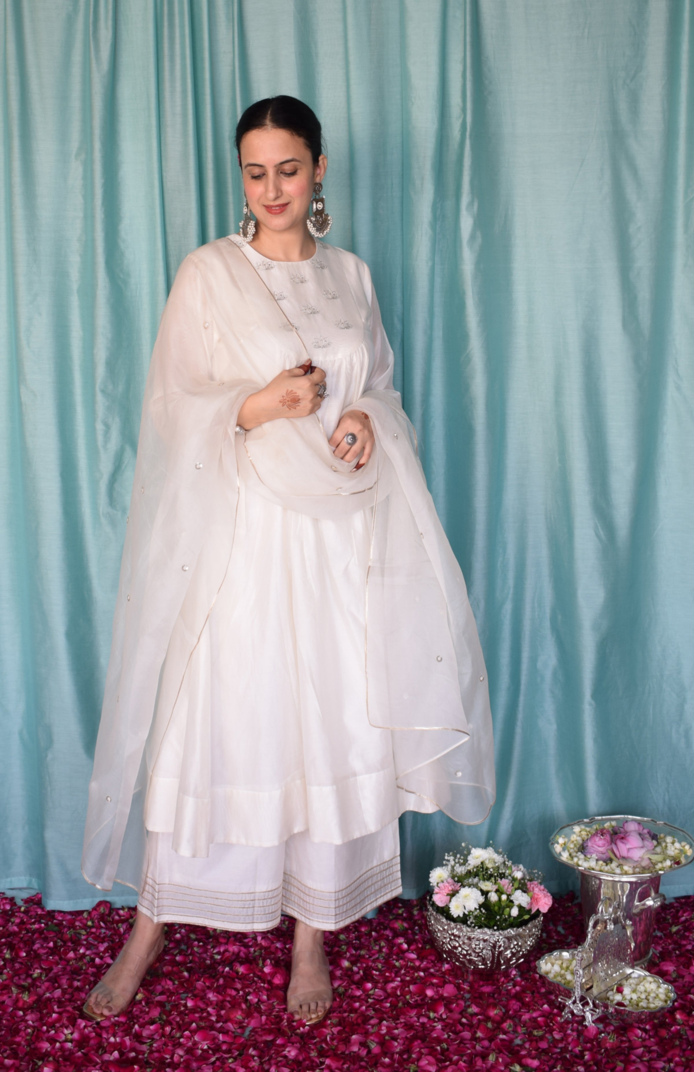 Sufi Chanderi Set with Off White Silk Organza Dupatta