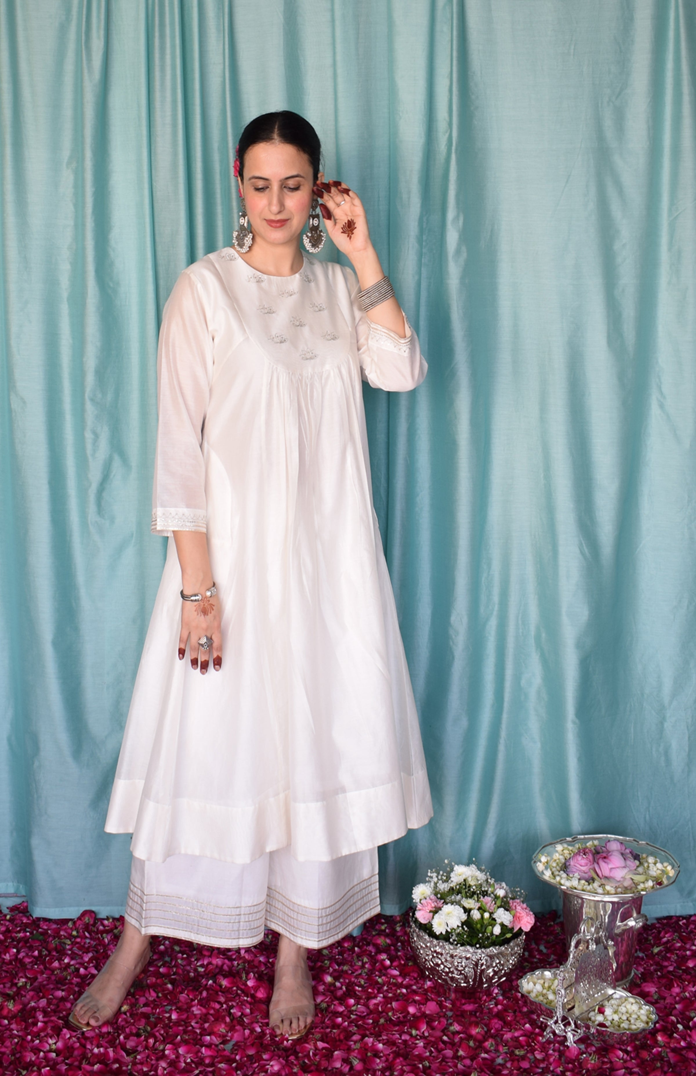 Sufi Chanderi Set with Off White Silk Organza Dupatta