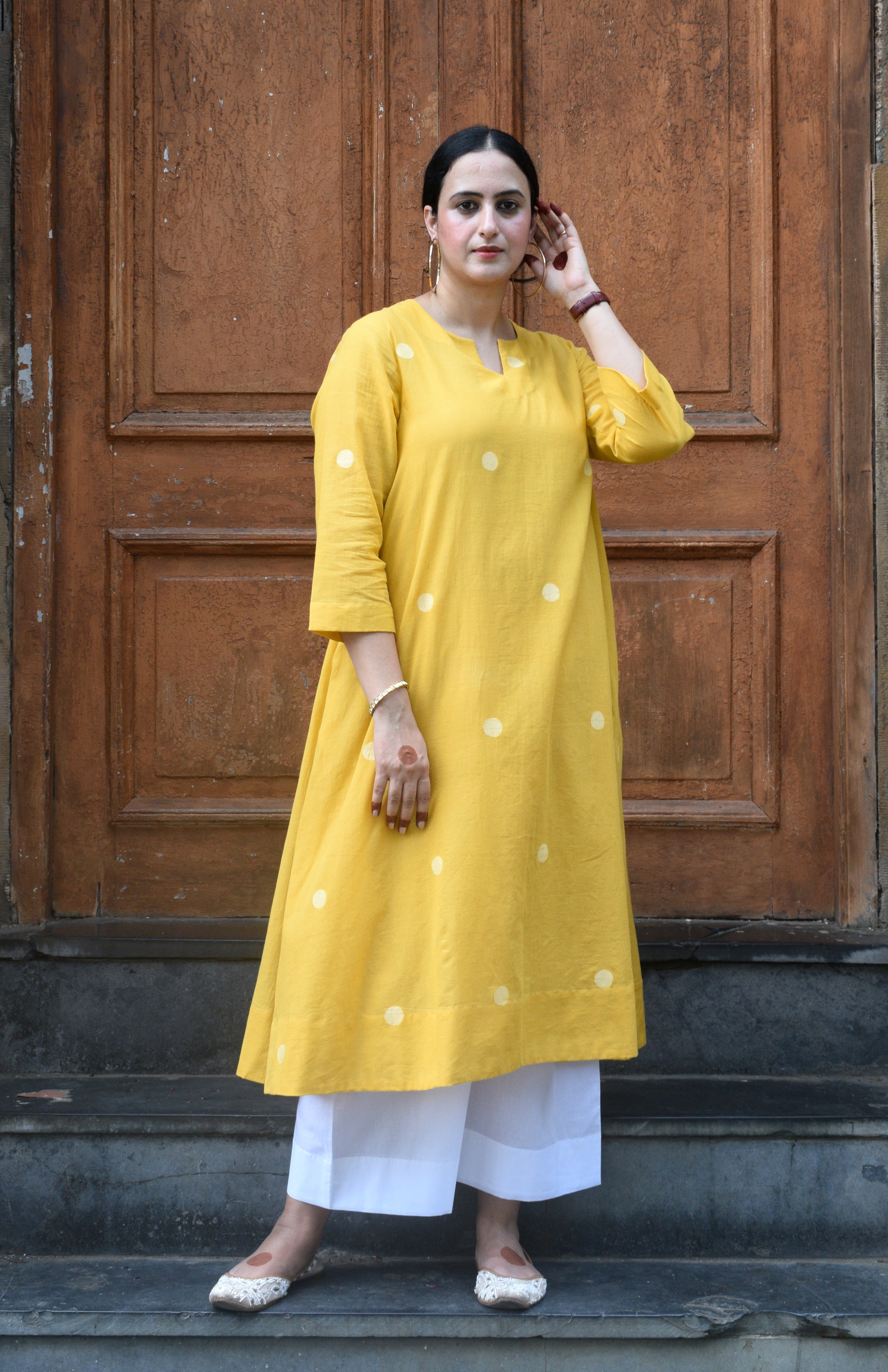 Yellow Jamdani A Line Kurta
