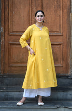 Yellow Jamdani A Line Kurta