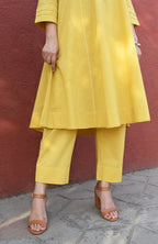 Yellow A line Cotton Kurta with Panels and yellow pajama